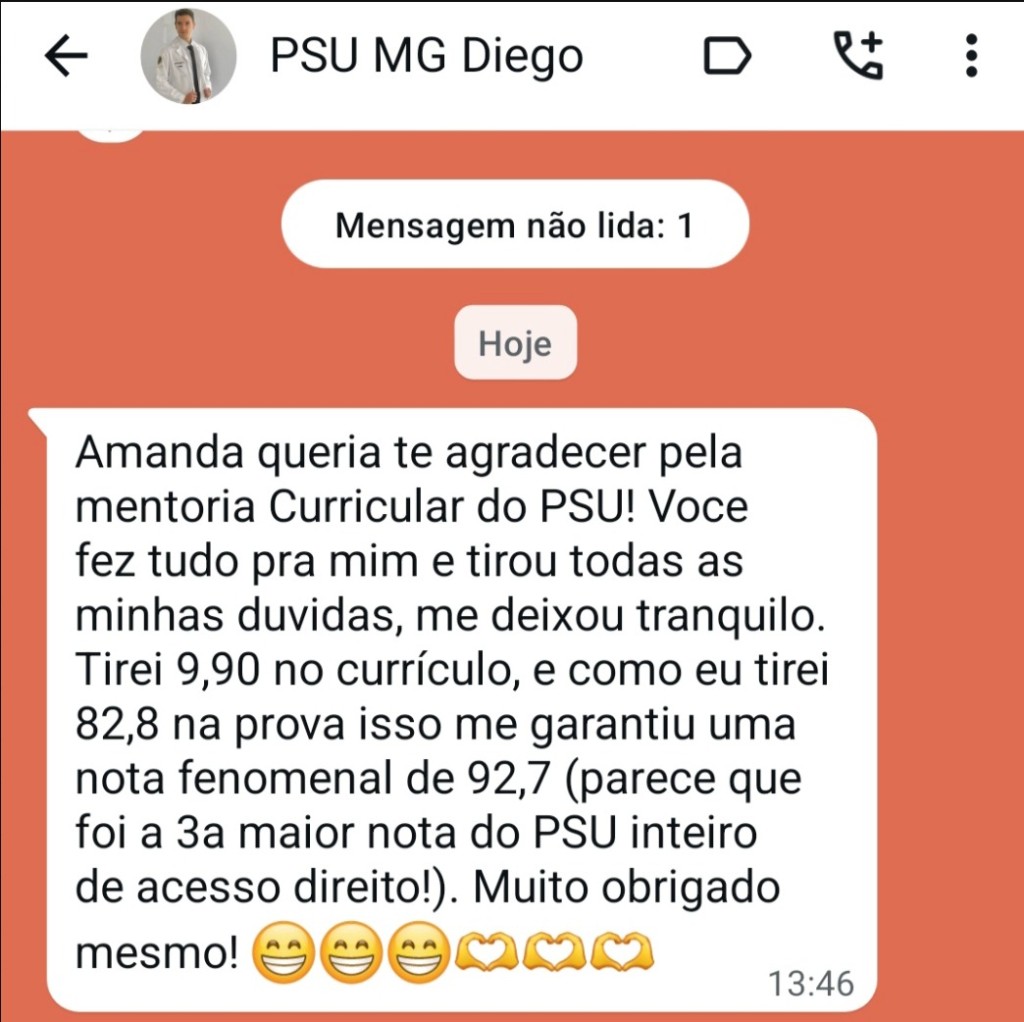 Depoimento Diego — 9,90 no currículo PSU